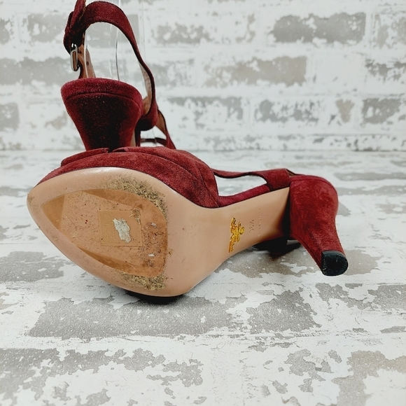 Prada Burgundy Red Suede Buckle Slingback High Heeled Sandals O97 - Picture 8 of 12